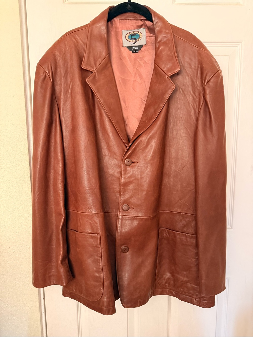 Men's Cognac Leather Blazer Jacket - Classic Button Front